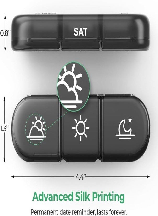 SHOPECOM Travel Friendly Rotating Pill Organizer Weekly 7 Day 3 Times Daily Use Dispenser With 7 Compartments for Piles Medicine Tablet with Easy Push Button and Spinning Design for Convenient Black - Image 2